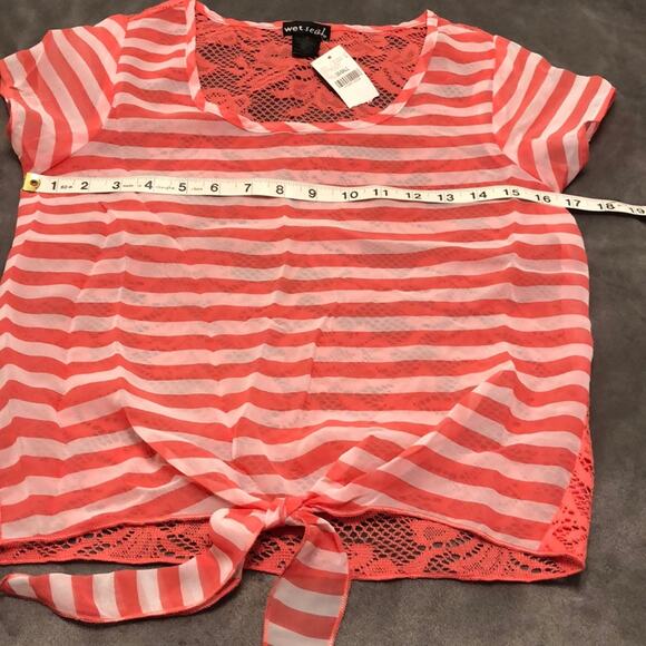 Wet Seal Chiffon & Lace Sheer Blouse NWT Size Small Striped Sheer Pullover Y2K - Picture 5 of 6